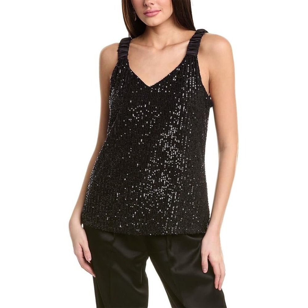 Vince Camuto‎ Black Sequin Tank Top Sleeveless V-Neck Blouse Plus Size 3X